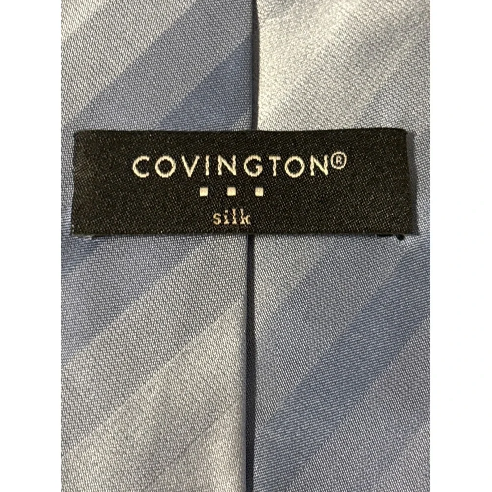 Covington Striped Silk Tie Mens One Size Blue Grey Excellent‎ Stain Resistant